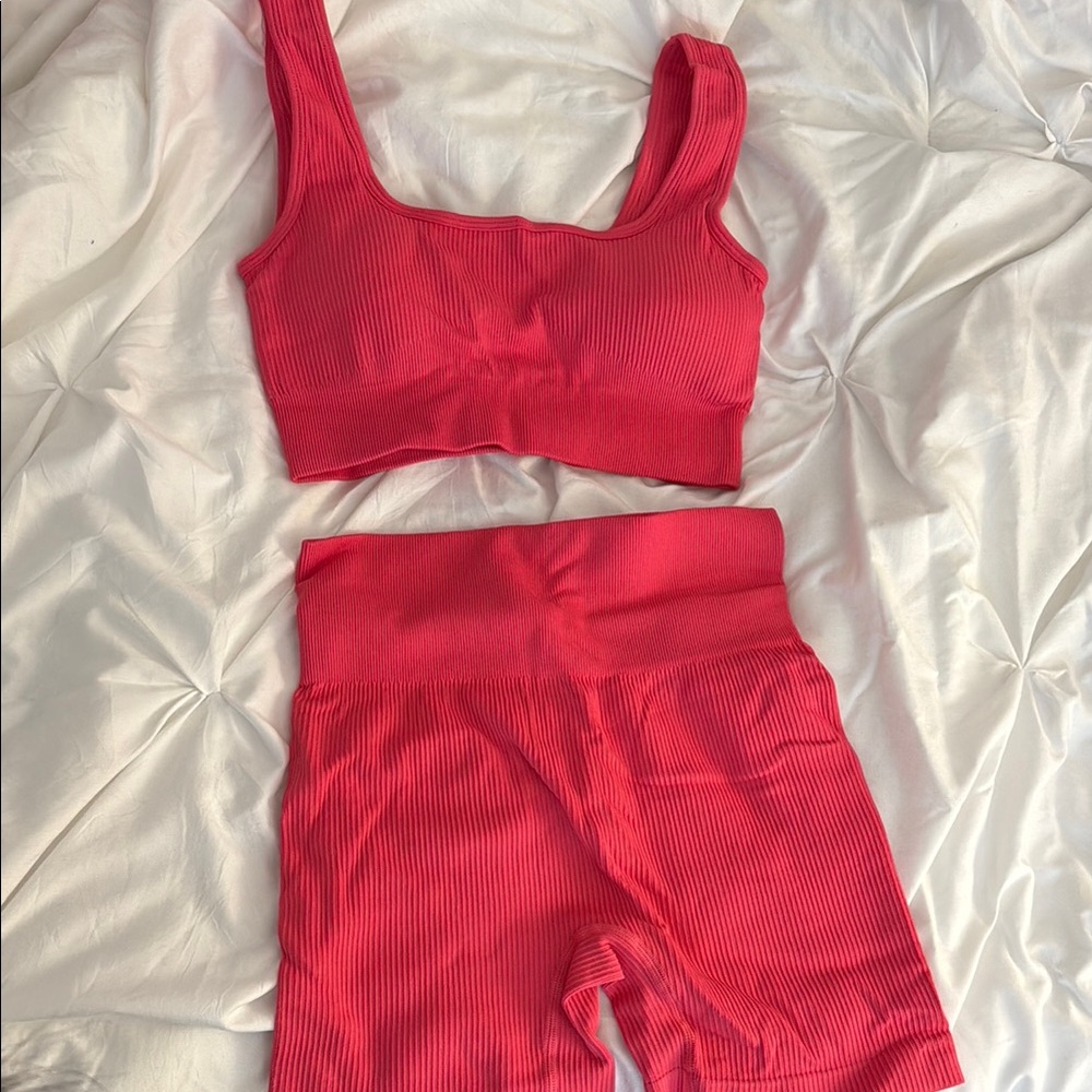 Pink Ribbed Two-Piece Set